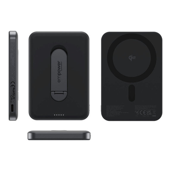 Ασύρματο PowerBank 5000 mAh με περιστρεφόμενη βάση, 20 W, συμβατό με MagSafe, Qi2/USB-C, Space Black, empower