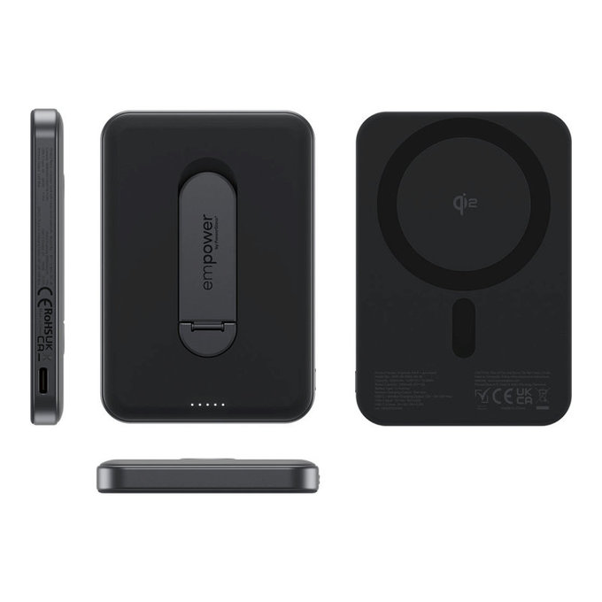 Ασύρματο PowerBank 5000 mAh με περιστρεφόμενη βάση, 20 W, συμβατό με MagSafe, Qi2/USB-C, Space Black, empower