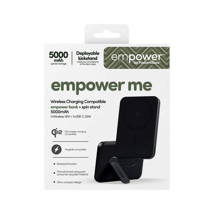Ασύρματο PowerBank 5000 mAh με περιστρεφόμενη βάση, 20 W, συμβατό με MagSafe, Qi2/USB-C, Space Black, empower