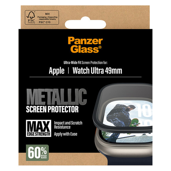 Σκληρυμένο γυαλί UWF METALLIC για Apple Watch Ultra 49 mm, Μαύρο, PanzerGlass