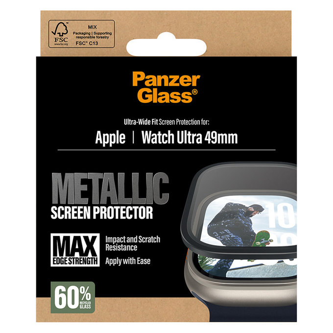 Σκληρυμένο γυαλί UWF METALLIC για Apple Watch Ultra 49 mm, Μαύρο, PanzerGlass