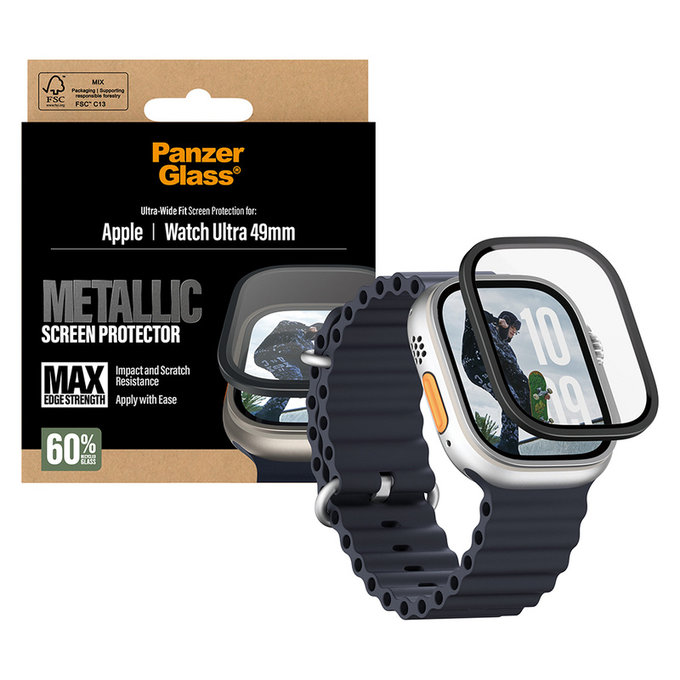 Σκληρυμένο γυαλί UWF METALLIC για Apple Watch Ultra 49 mm, Μαύρο, PanzerGlass