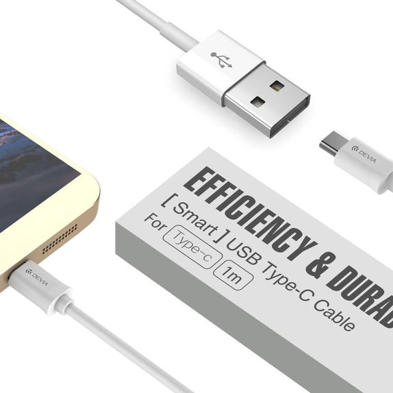Καλώδιο USB / USB-C Smart, 2.1A, 2m, λευκό, Devia