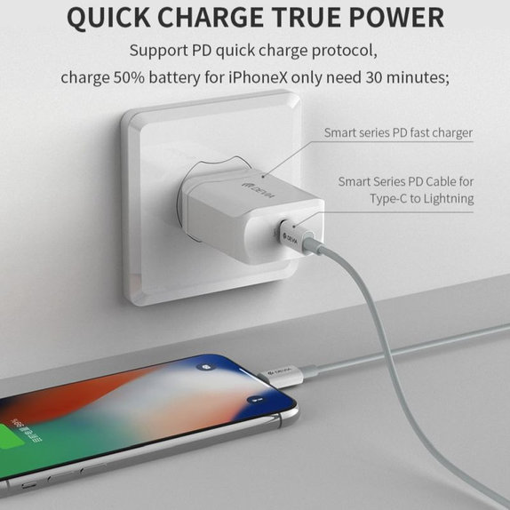 Καλώδιο Lightning / USB-C Smart, PD 20W, 1m, λευκό, Devia