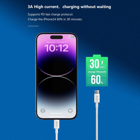 Καλώδιο Lightning / USB-C Smart, PD 27W, 2m, λευκό, Devia