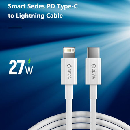 Καλώδιο Lightning / USB-C Smart, PD 27W, 2m, λευκό, Devia