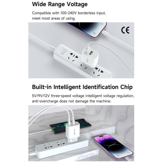 Φορτιστής Smart USB-C + USB-A, PD 20W, λευκός, Devia