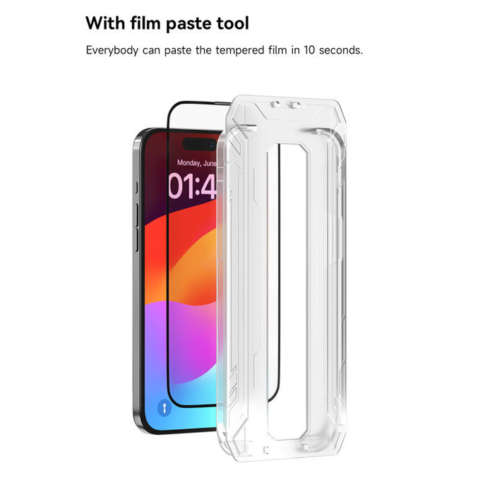 Tempered Glass FullCover με εφαρμοστή για iPhone 15, Devia