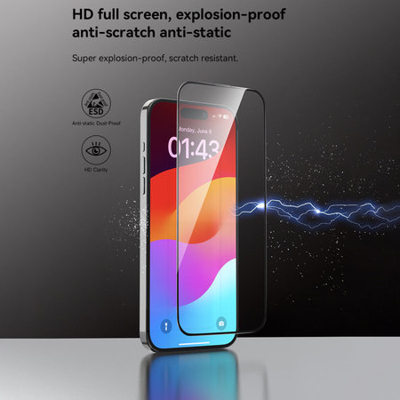 Tempered Glass FullCover με εφαρμοστή για iPhone 15 Pro Max, Devia