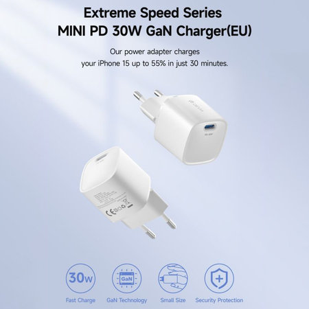 Φορτιστής Mini USB-C, PD 30W, λευκός, Devia