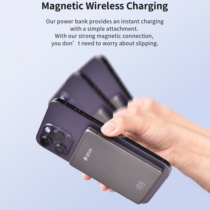 PowerBank MagSafe Extreme Speed Mini με οθόνη, PD 20W, 5000mAh, Space Grey, Devia