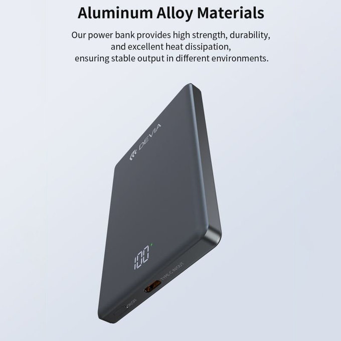PowerBank MagSafe Extreme Speed Mini με οθόνη, PD 20W, 5000mAh, Space Grey, Devia