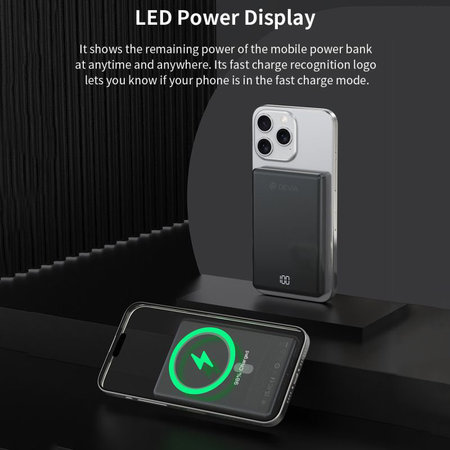 PowerBank MagSafe Extreme Speed Mini με οθόνη, PD 20W, 5000mAh, Space Grey, Devia