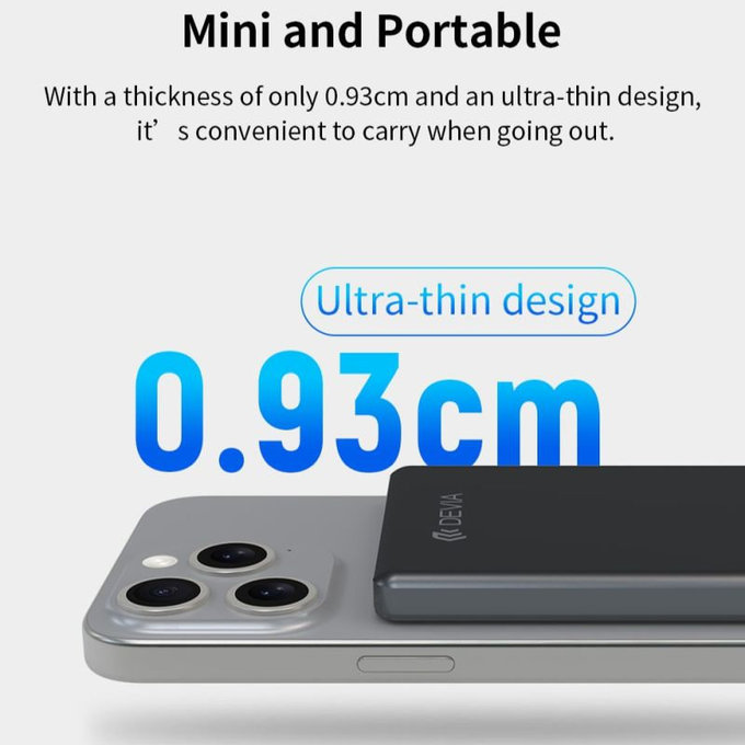 PowerBank MagSafe Extreme Speed Mini με οθόνη, PD 20W, 5000mAh, Space Grey, Devia