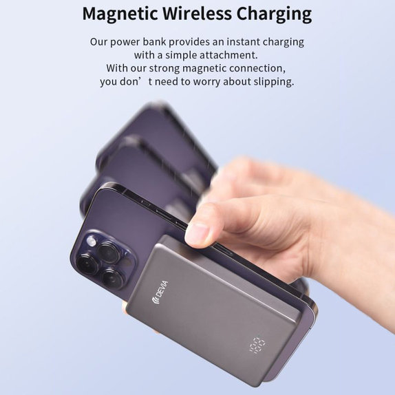 PowerBank MagSafe Extreme Speed Mini με οθόνη, PD 20W, 10000mAh, Space Grey, Devia