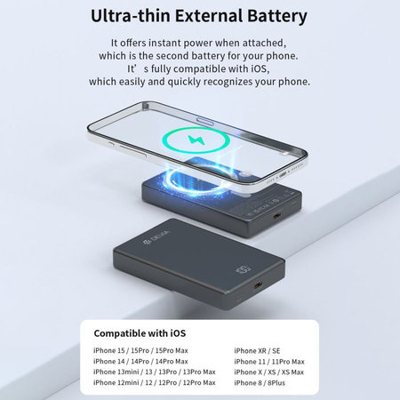 PowerBank MagSafe Extreme Speed Mini με οθόνη, PD 20W, 10000mAh, Space Grey, Devia