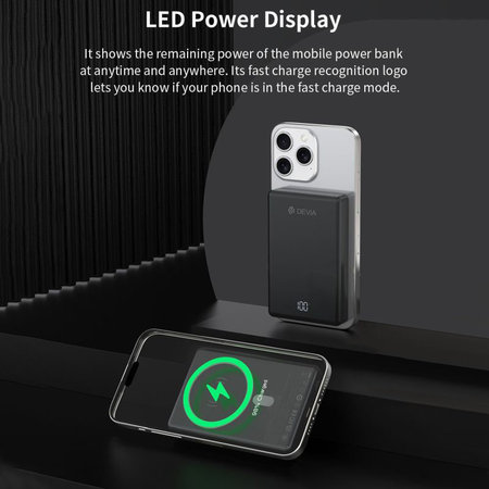 PowerBank MagSafe Extreme Speed Mini με οθόνη, PD 20W, 10000mAh, Space Grey, Devia