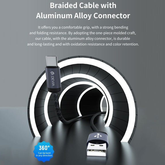 Καλώδιο USB / USB-C Gracious, 2.1A, 2m, μαύρο, Devia