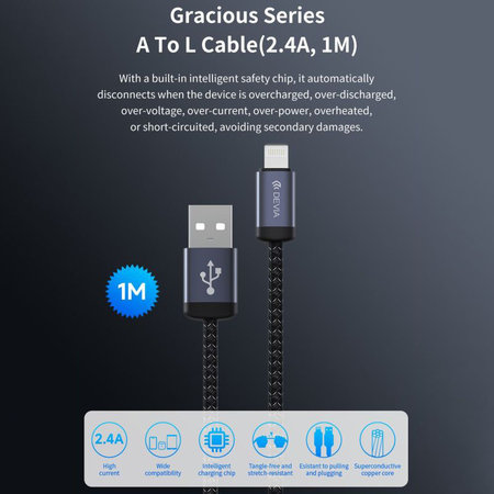 Καλώδιο Lightning / USB Gracious, 2,4A, 1m, μαύρο, Devia