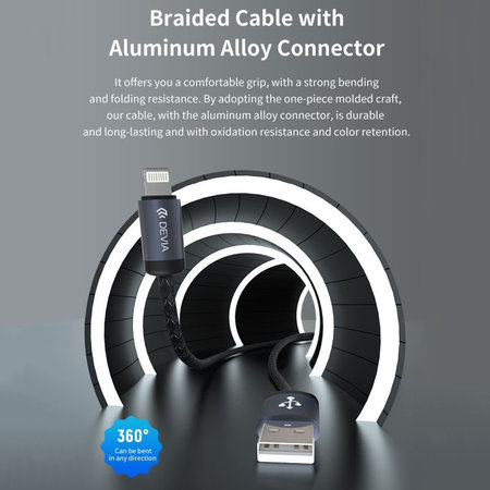 Καλώδιο Lightning / USB Gracious, 2,4A, 2m, μαύρο, Devia