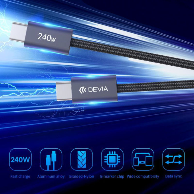 Καλώδιο USB-C / USB-C Extreme Speed, PD 240W, 2m, μαύρο, Devia