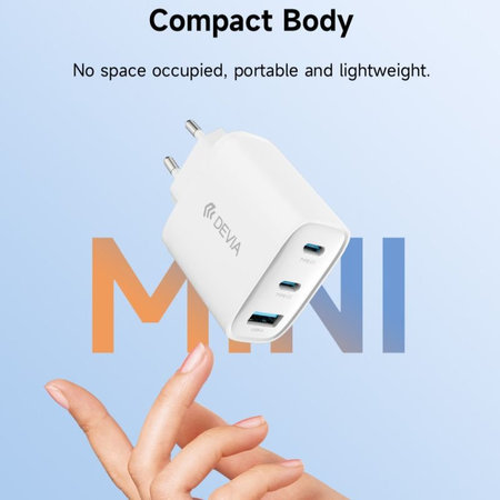 Φορτιστής Extreme Speed, 2x USB-C + USB-A, PD 65W, λευκός, Devia