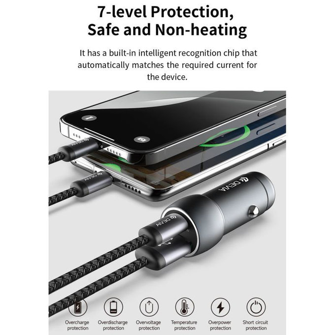 Φορτιστής αυτοκινήτου Extreme Speed USB-C + USB-A, PD 30W, QC 3.0 18W, γκρι, Devia