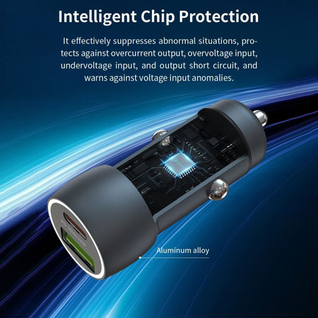 Φορτιστής αυτοκινήτου Extreme Speed USB-C + USB-A, PD 30W, QC 3.0 18W, γκρι, Devia