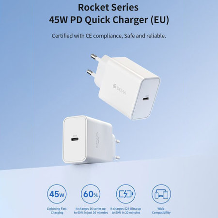 Φορτιστής Rocket USB-C, PD 45W, λευκός, Devia