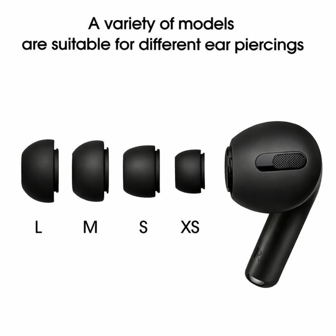 Ανταλλακτικά Σιλικόνης Ακροφύσια για Apple AirPods Pro και Pro 2, Σετ (L, M, S, XS), Μαύρο, Black