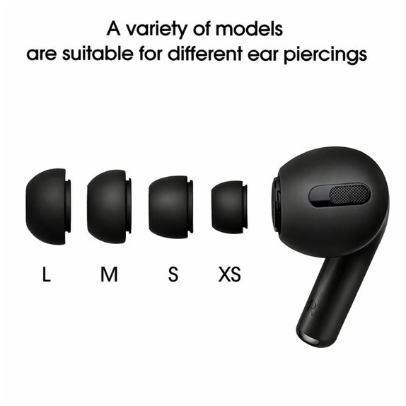 Ανταλλακτικά Σιλικόνης Ακροφύσια για Apple AirPods Pro και Pro 2, Σετ (L, M, S, XS), Μαύρο, Black