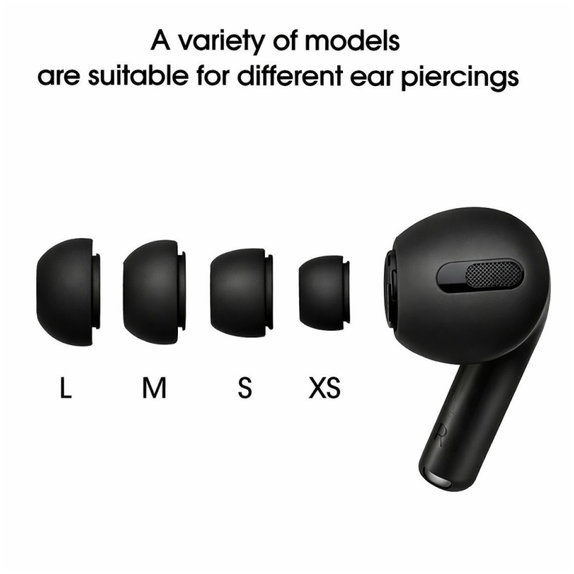 Ανταλλακτικά Σιλικόνης Ακροφύσια για Apple AirPods Pro και Pro 2, Σετ (L, M, S, XS), Μαύρο, Black