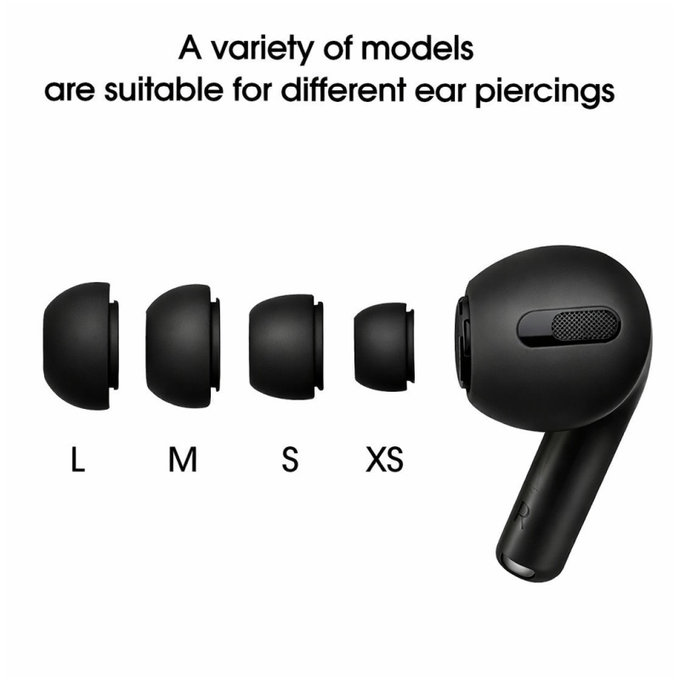 Ανταλλακτικά Σιλικόνης Ακροφύσια για Apple AirPods Pro και Pro 2, Σετ (L, M, S, XS), Μαύρο, Black
