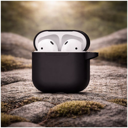 Θήκη Σιλικόνης για AirPods 1 και 2, Διαφανές, Μαύρο, Black