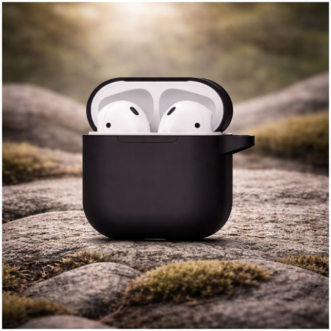 Θήκη Σιλικόνης για AirPods 1 και 2, Διαφανές, Μαύρο, Black