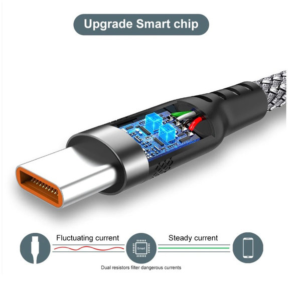 Καλώδιο USB-A / USB-C, 6A, 1m, Γκρι