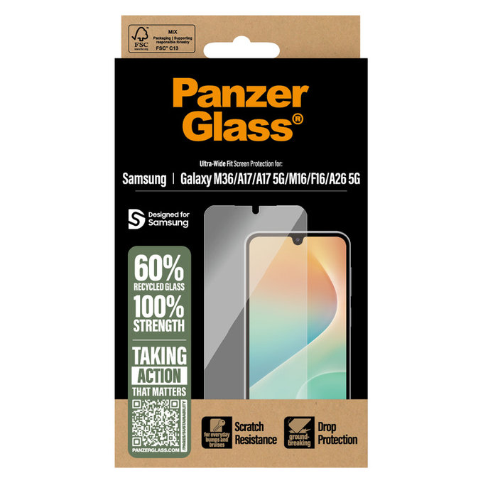 Σκληρυμένο γυαλί UWF για Samsung Galaxy M15 5G/F15 5G/A26 5G/A16/A16 5G, Μαύρο, PanzerGlass