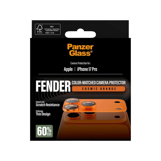 Προστατευτικό καλύμματος φακού Fender για iPhone 17 Pro, Πορτοκαλί, PanzerGlass