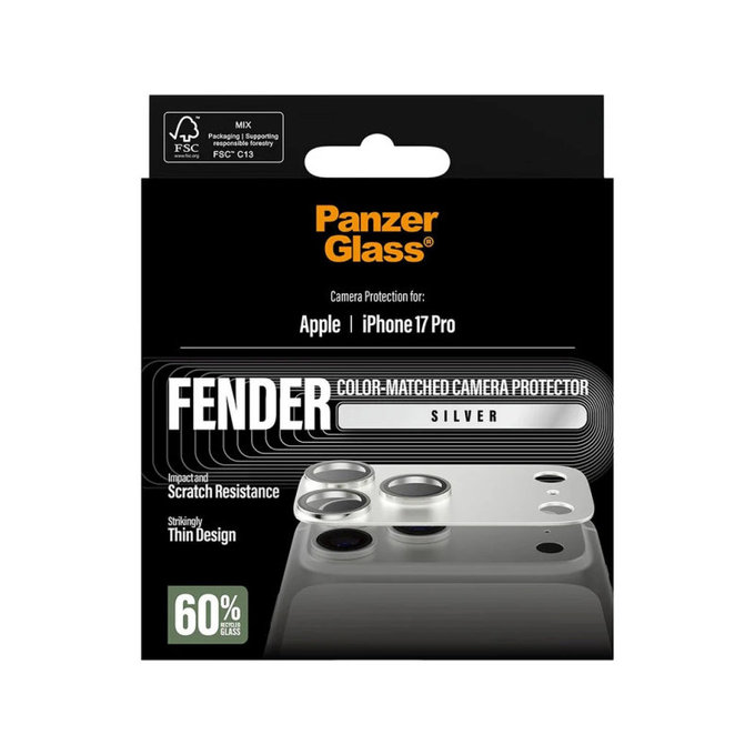 Προστατευτικό καλύμματος φακού Fender για iPhone 17 Pro, Ασημί, PanzerGlass