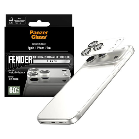 Προστατευτικό καλύμματος φακού Fender για iPhone 17 Pro, Ασημί, PanzerGlass