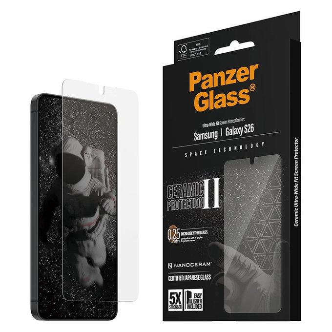 Σκληρυμένο γυαλί UWF Ceramic με εφαρμογέα για Samsung Galaxy S26, Διάφανο, PanzerGlass