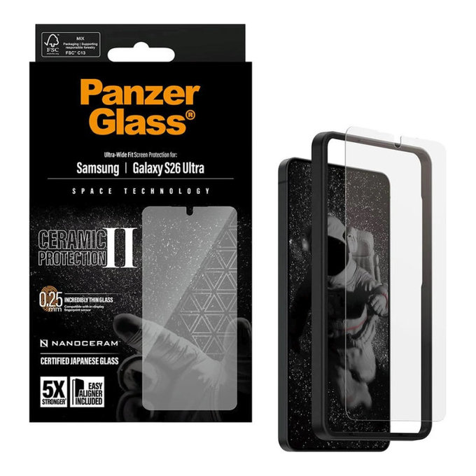 Σκληρυμένο γυαλί UWF Ceramic II με Fastfit για Samsung S26 Ultra, Διάφανο, PanzerGlass