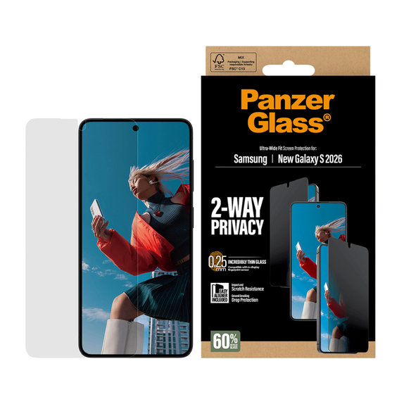 Σκληρυμένο γυαλί UWF 2-Way Privacy με εφαρμογέα για Samsung Galaxy S26, διάφανο, clear, PanzerGlass