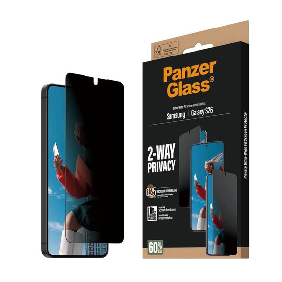 Σκληρυμένο γυαλί UWF 2-Way Privacy με εφαρμογέα για Samsung Galaxy S26, διάφανο, clear, PanzerGlass