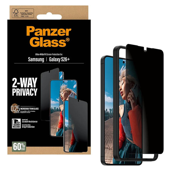 Σκληρυμένο γυαλί UWF 2-Way Privacy με εφαρμογέα για Samsung Galaxy S26+, Διάφανο, PanzerGlass