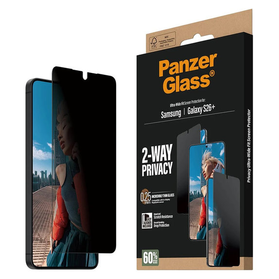 Σκληρυμένο γυαλί UWF 2-Way Privacy με εφαρμογέα για Samsung Galaxy S26+, Διάφανο, PanzerGlass