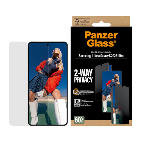 Σκληρυμένο γυαλί UWF 2-Way Privacy με εφαρμογέα για Samsung Galaxy S26 Ultra, διάφανο, clear, PanzerGlass