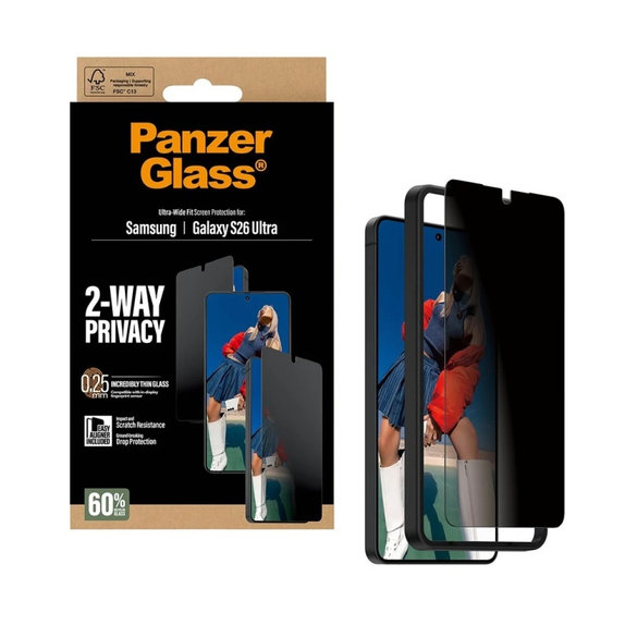 Σκληρυμένο γυαλί UWF 2-Way Privacy με εφαρμογέα για Samsung Galaxy S26 Ultra, διάφανο, clear, PanzerGlass