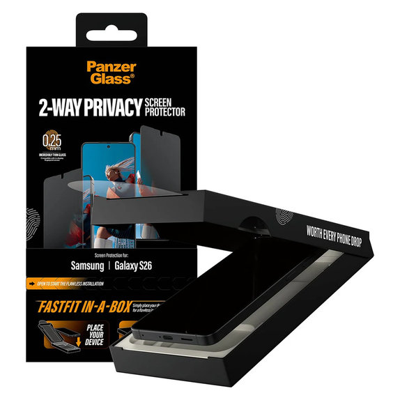 Σκληρυμένο γυαλί UWF 2-Way Privacy με FASTFIT In-A-Box για Samsung Galaxy S26, Διάφανο, PanzerGlass