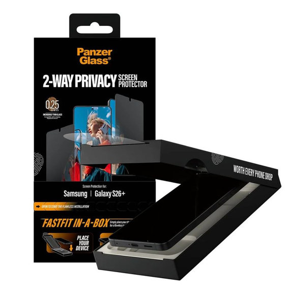 Σκληρυμένο γυαλί UWF 2-Way Privacy με FASTFIT In-A-Box για Samsung Galaxy S26+, διάφανο, clear, PanzerGlass